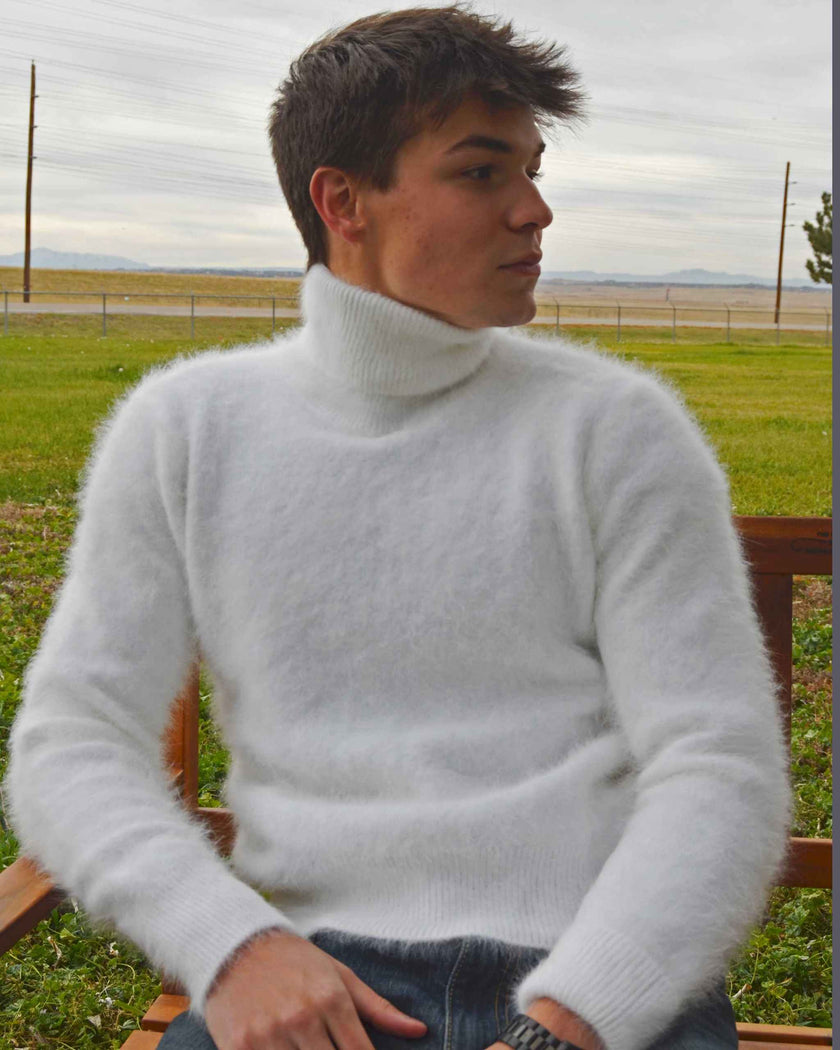 Men's turtleneck ultra-soft angora sweater in classic style and multiple colors