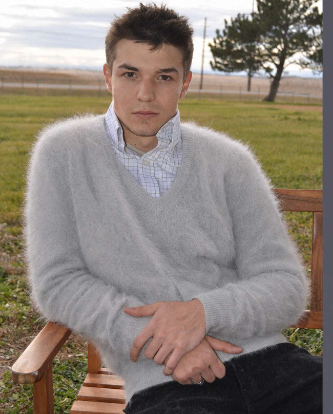 Men's Ultra-Soft Angora V-Neck Sweater