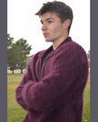 Men's Ultra-Soft Angora zipper-front cardigan sweater in light brown with sleek design