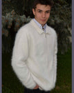 Men's Ultra-Soft Angora zipper-front cardigan sweater in light grey, styled for comfort and luxury