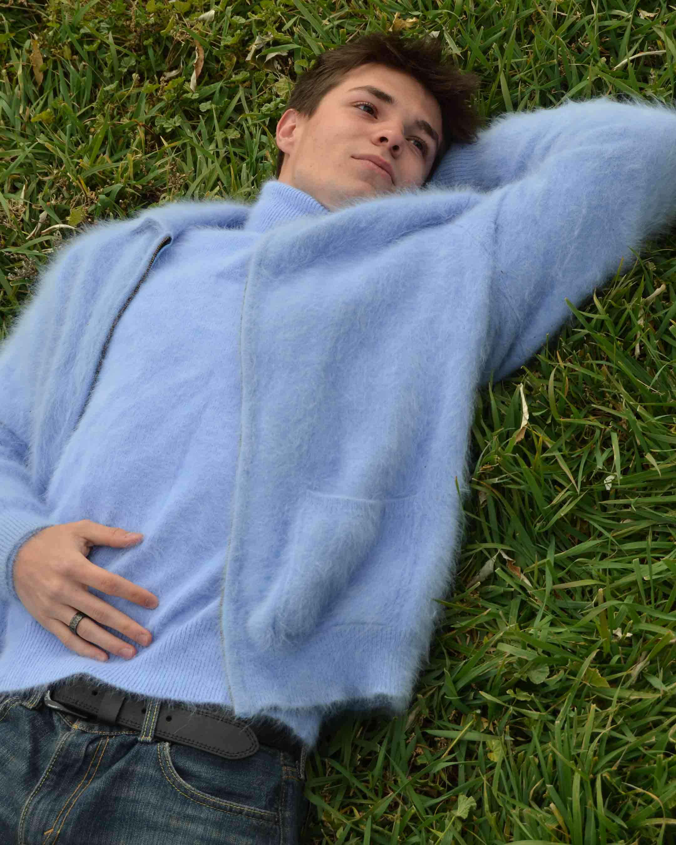 Men's ultra-soft angora zipper-front cardigan sweater in light jacket style for luxury comfort and warmth