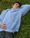 Men's ultra-soft angora zipper-front cardigan sweater in light jacket style for luxury comfort and warmth