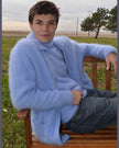 Men's Ultra-Soft Angora zipper-front cardigan sweater in light gray, showcasing premium knitwear and modern design.