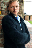 Men's ultra-soft angora zipper-front cardigan sweater, light jacket design, luxurious and warm, available in USA
