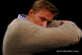 Men's ultra-soft angora cardigan sweater worn by model showcasing softness and warmth