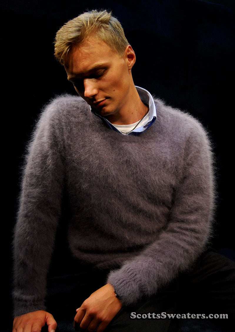 Men's Ultra-Soft Angora crewneck sweater in luxurious soft fabric and warm knit design