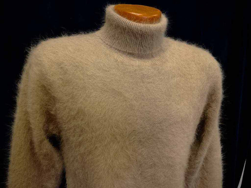 ultra-soft men angora sweater turtleneck in beige color