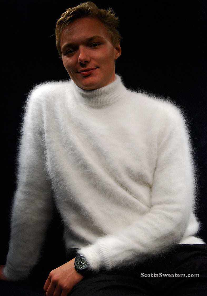 Men's ultra-soft angora turtleneck sweater in classic design, perfect for warmth and style