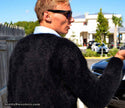 Men's Angora Sweater ultra-soft black angora V-neck sweater modeled outdoors