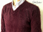 Men's ultra-soft angora V-neck sweater in white, luxurious and warm, available in multiple colors and sizes
