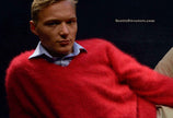 Men's ultra-soft angora V-neck sweater in white, luxurious and warm knitwear
