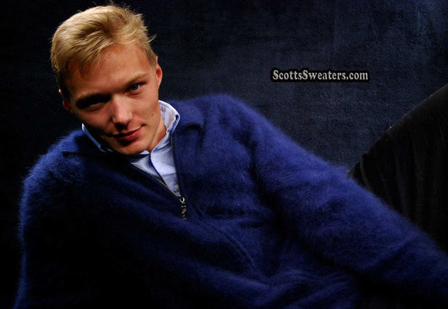 Men's ultra-soft angora zipper-front cardigan sweater light jacket design luxurious warmth