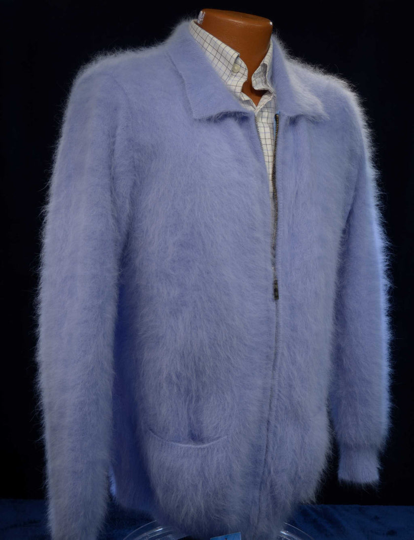 Men's ultra-soft angora zipper-front cardigan sweater, light-jacket style, warm and luxurious