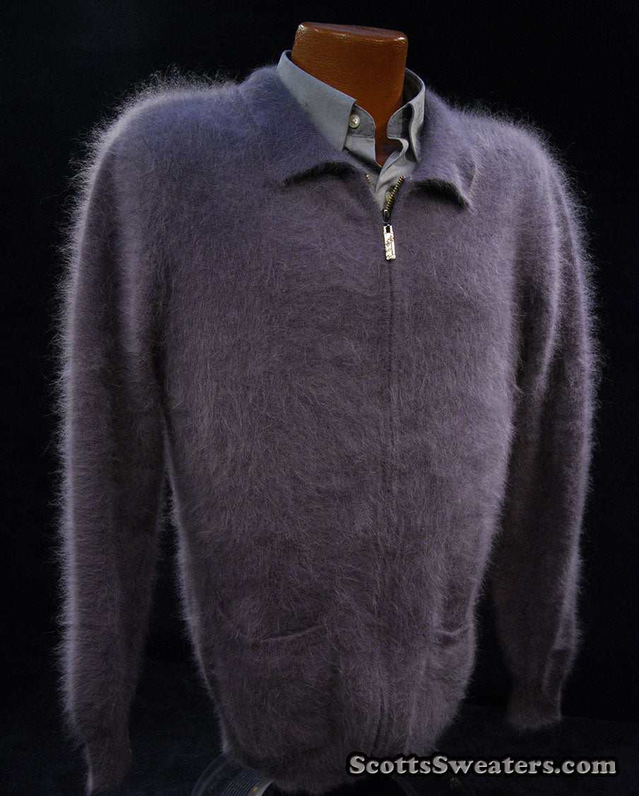 Men's ultra-soft angora zipper-front cardigan sweater light jacket design luxury style