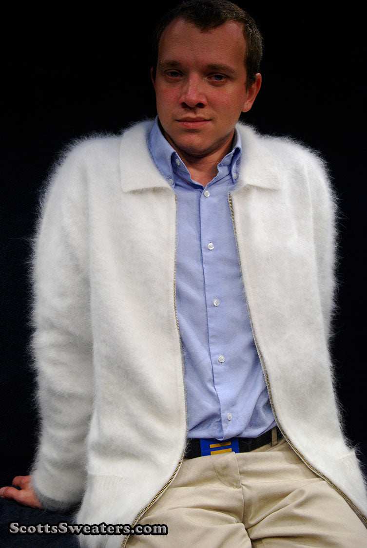 Men's ultra-soft angora zipper-front cardigan sweater light jacket style