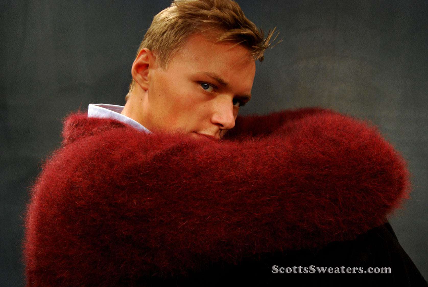 Men's Ultra-Soft Angora zipper-front cardigan sweater, light-jacket style, luxurious and warm, available in the USA