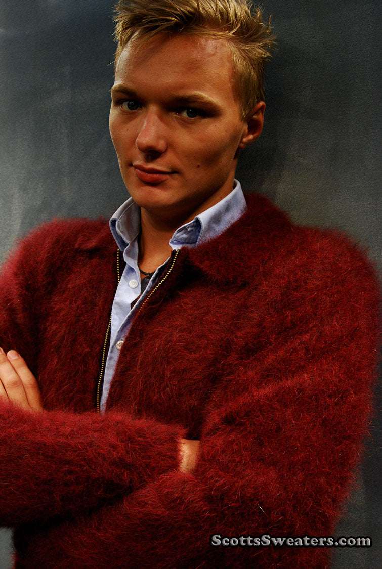 Men's ultra-soft angora zipper-front cardigan sweater, light-jacket design, luxurious and warm