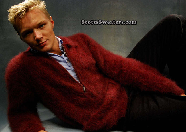 Men's ultra-soft angora zipper-front cardigan sweater in light-jacket style