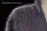 Woman's open-front angora cardigan sweater with turn-down collar and lantern sleeves by Cocol