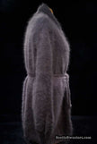 Woman's open-front angora cardigan sweater with turn-down collar and lantern sleeves by Cocol