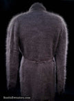 Woman's open-front angora cardigan sweater with turn-down collar and lantern sleeves by Cocol