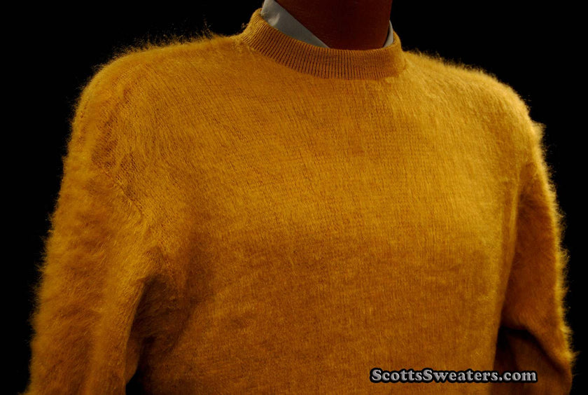 Retro golden shaggy mohair crewneck sweater by Queen's Way to Fashion, size XS/S.