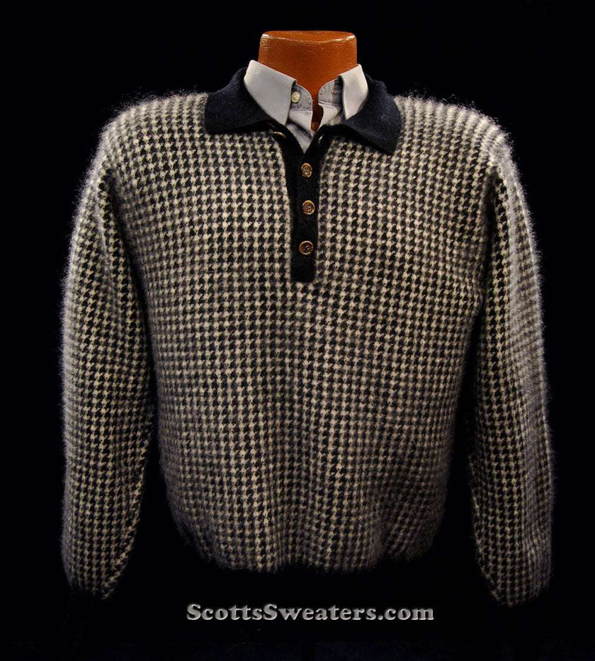 Men's black and white checkered cashmere polo-neck sweater by Forte Prive, X-Small/Small size