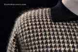 Men's black and white checkered cashmere polo-neck sweater by Forte Prive in X-Small/Small size
