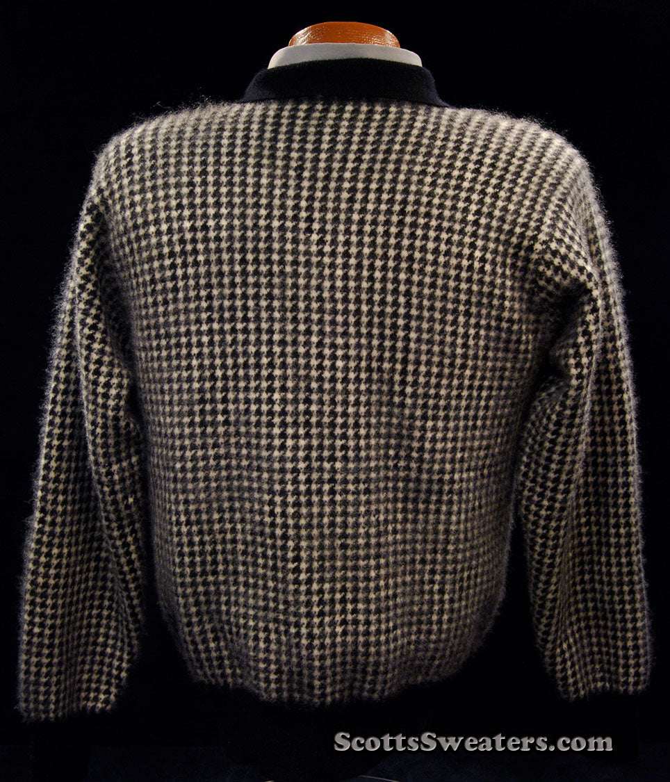 Men's black and white checkered cashmere polo-neck sweater by Forte Prive, size XS-S