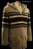 Woman's tan Icelandic wool hooded coat with three-tone horizontal stripes and zipper by Hilda Ltd