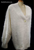 Woman's white angora shawl-neck cardigan sweater with single-button closure by Lee Sands, plus and missy sizes