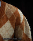 Brown and tan retro shaggy argyle V-neck mohair sweater by Jantzen medium size