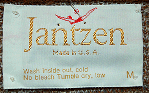 Brown and tan retro shaggy argyle V-neck mohair sweater by Jantzen, medium size 42