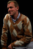 Brown and tan retro shaggy argyle mohair V-neck sweater by Jantzen, medium size 42