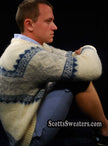 Ivory Icelandic wool crewneck sweater with grey-blue snowflake design by Samband of Iceland