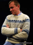 Men's ivory Icelandic wool crewneck sweater with grey-blue snowflake design by Samband of Iceland