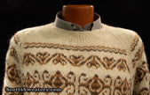 Men's ivory alpaca crewneck sweater with brown ethnic design by Fotrama, XL size
