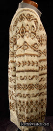 Men's ivory alpaca crewneck sweater with brown ethnic design by Fotrama, size XL