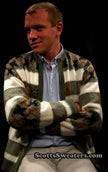 Men's retro zipper-front green and white cardigan sweater with geometric design by Barclay
