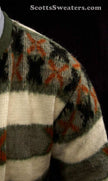 Men's Retro zipper-front green and white faux-mohair cardigan with geometric design by Barclay