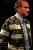Men's Retro Zipper-front green and white faux-mohair cardigan sweater with geometric design by Barclay in size small