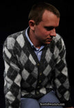 Men's Retro button-front grey argyle faux-mohair cardigan sweater with pockets by Arrow