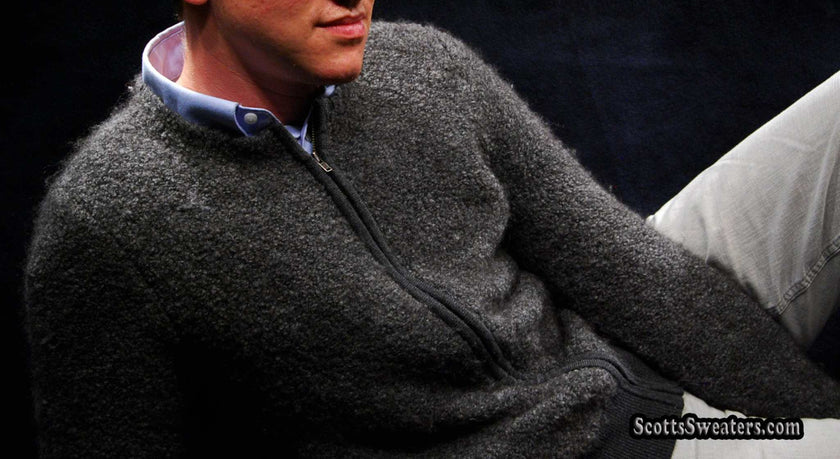 Men's charcoal grey alpaca blend zipper-front cardigan sweater with front pockets by J.Crew