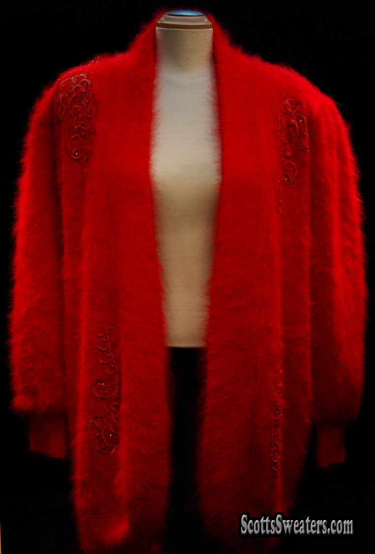 Dunkelroter Angora-Pullovermantel in Übergröße für Damen von Lee Sands