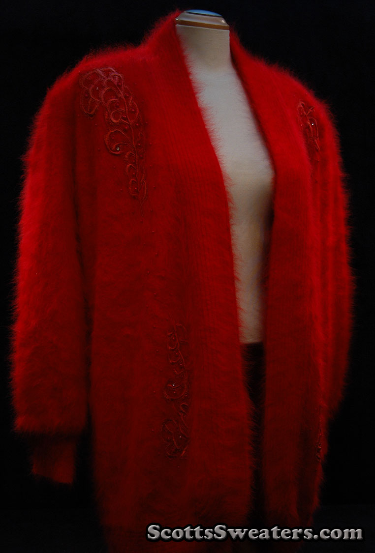 Dunkelroter Angora-Pullovermantel in Übergröße für Damen von Lee Sands