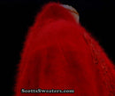 Plus-sized deep-red angora sweater-coat with embroidered design and side pockets by Lee Sands