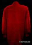 Plus-sized deep-red angora sweater-coat with embroidery and pockets by Lee Sands, size up to 46