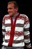 Men's Retro zipper-front white faux-mohair cardigan with red snowflake design