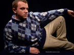 Blue retro argyle shaggy mohair crewneck sweater medium size