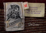 Retro shaggy argyle mohair V-neck sweater label showing Kennington California brand and care instructions